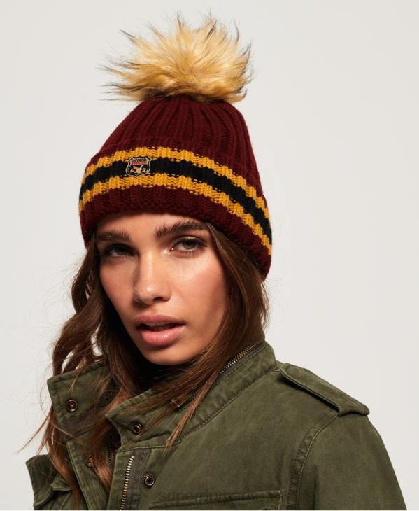 Superdry femmes bonnet côtelé à rayures aimee D64Z4339 accessoires rouge