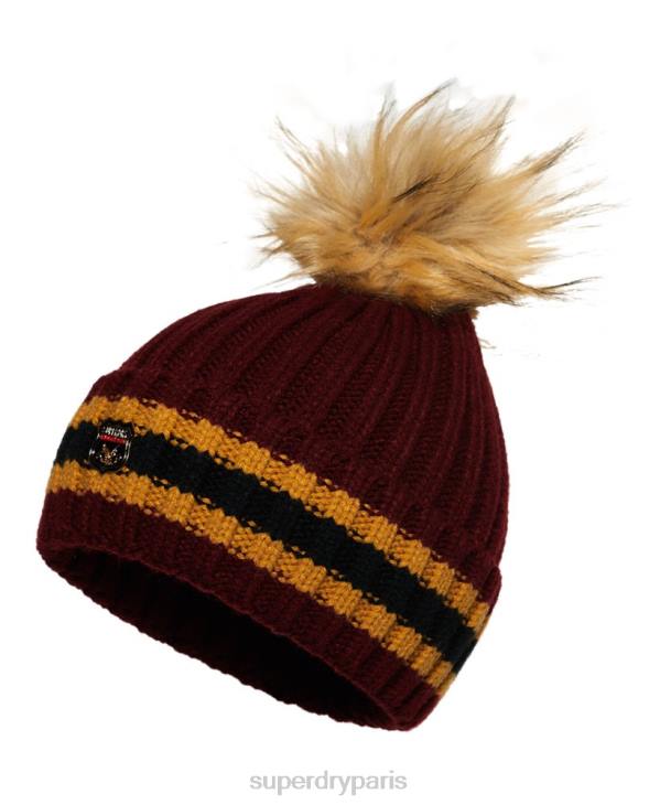 Superdry femmes bonnet côtelé à rayures aimee D64Z4339 accessoires rouge