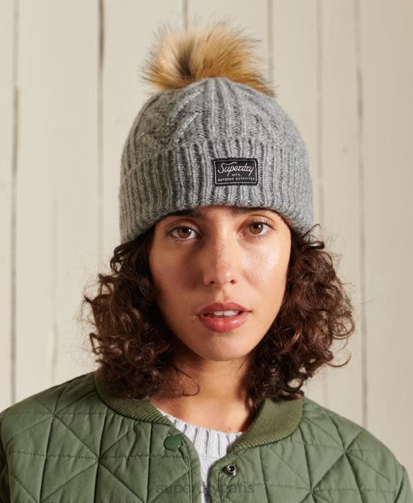 Superdry femmes bonnet cable lux D64Z4279 accessoires gris clair