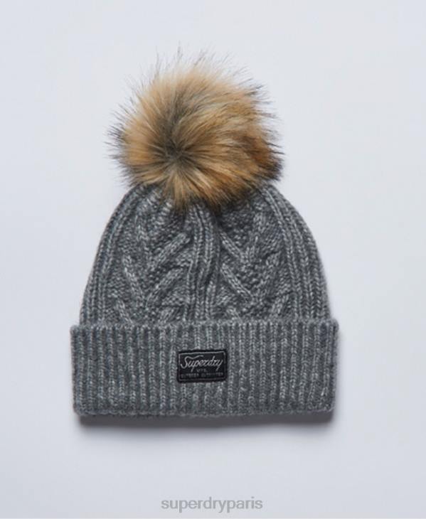 Superdry femmes bonnet cable lux D64Z4279 accessoires gris clair
