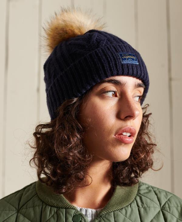 Superdry femmes bonnet cable lux D64Z4284 accessoires marine