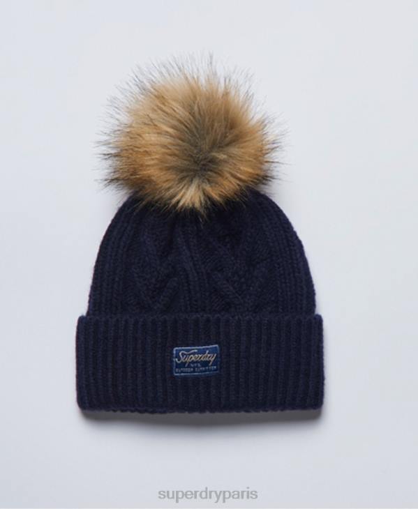 Superdry femmes bonnet cable lux D64Z4284 accessoires marine