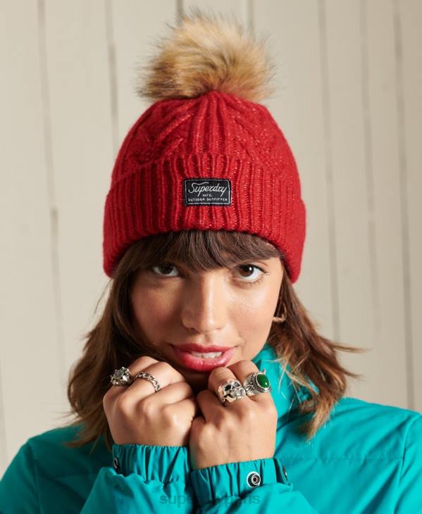 Superdry femmes bonnet cable lux D64Z4294 accessoires rouge