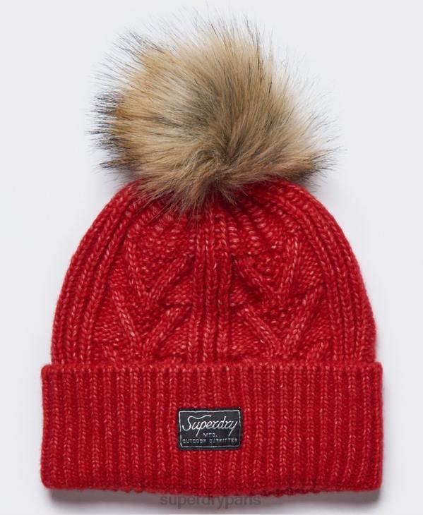 Superdry femmes bonnet cable lux D64Z4294 accessoires rouge