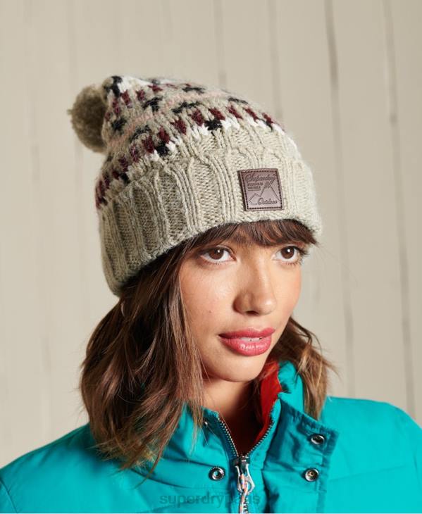 Superdry femmes bonnet intarsia D64Z4311 accessoires beige
