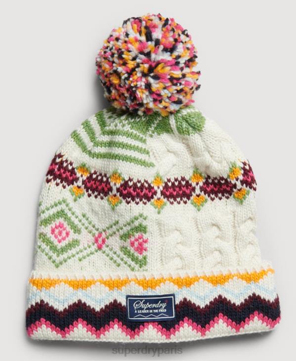 Superdry femmes bonnet jacquard D64Z4226 accessoires crème