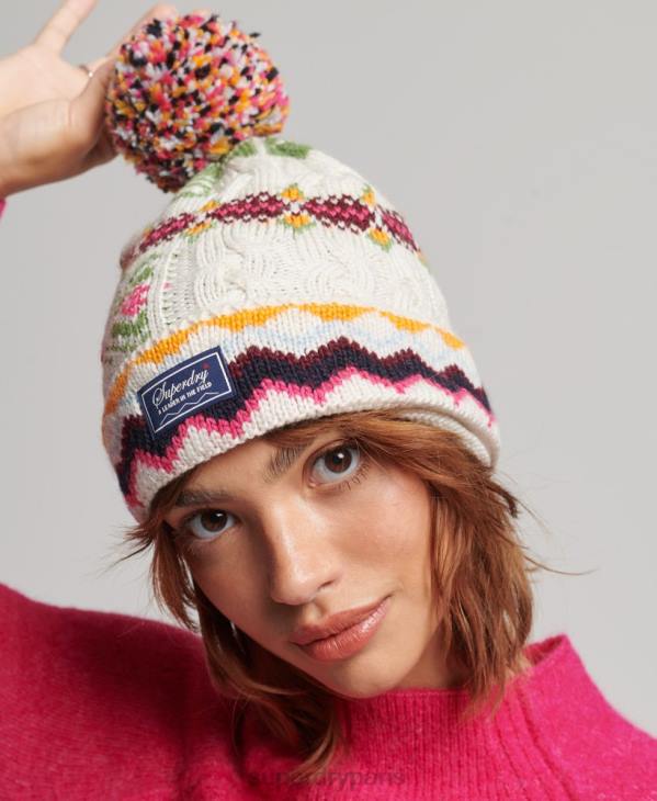 Superdry femmes bonnet jacquard D64Z4226 accessoires crème