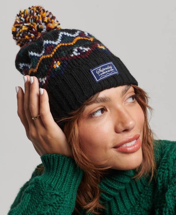 Superdry femmes bonnet jacquard D64Z6737 accessoires noir