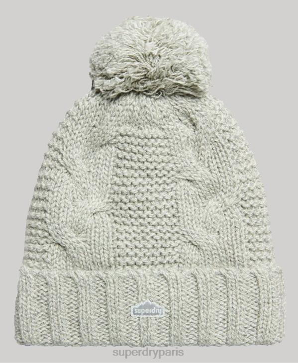 Superdry femmes bonnet à pompon en maille torsadée D64Z4256 accessoires gris clair