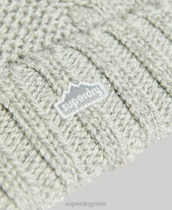 Superdry femmes bonnet à pompon en maille torsadée D64Z4256 accessoires gris clair