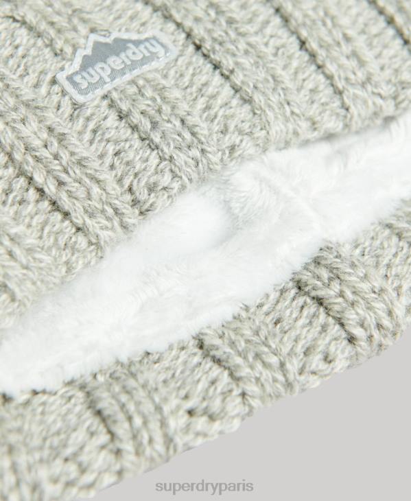 Superdry femmes bonnet à pompon en maille torsadée D64Z4256 accessoires gris clair