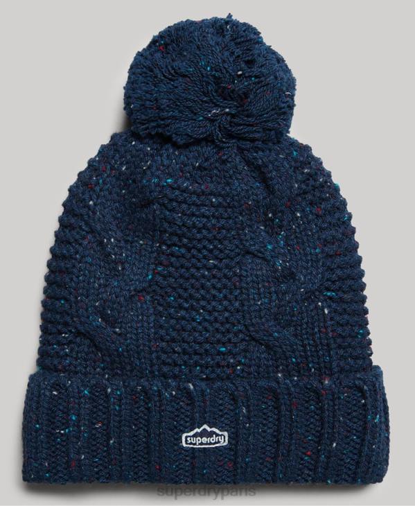 Superdry femmes bonnet à pompon en maille torsadée D64Z4257 accessoires marine