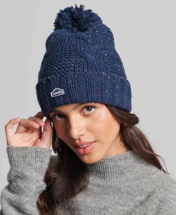 Superdry femmes bonnet à pompon en maille torsadée D64Z4257 accessoires marine