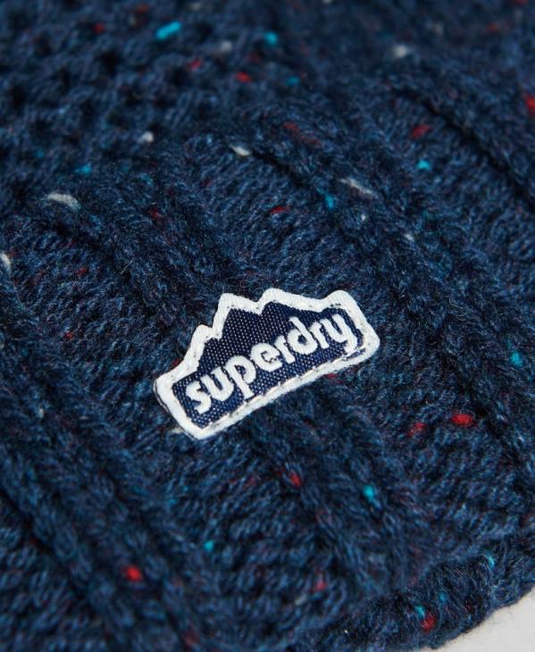 Superdry femmes bonnet à pompon en maille torsadée D64Z4257 accessoires marine