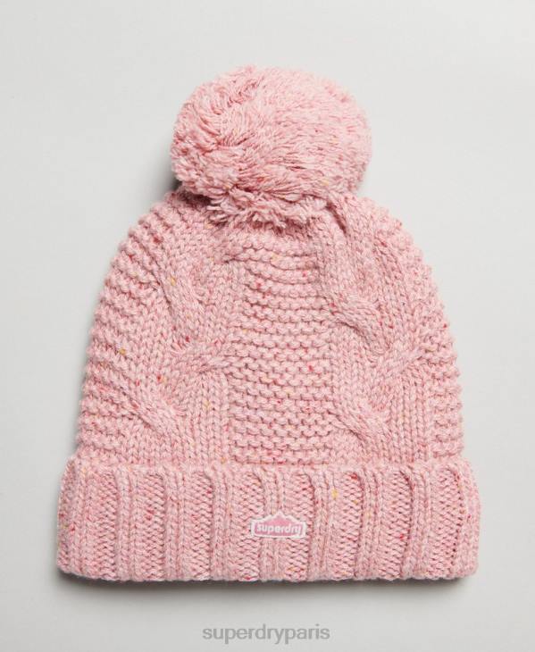 Superdry femmes bonnet à pompon en maille torsadée D64Z4258 accessoires rose
