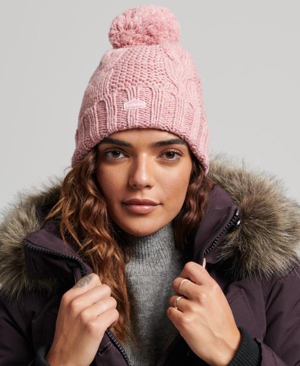 Superdry femmes bonnet à pompon en maille torsadée D64Z4258 accessoires rose