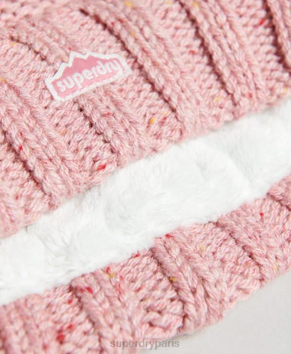 Superdry femmes bonnet à pompon en maille torsadée D64Z4258 accessoires rose