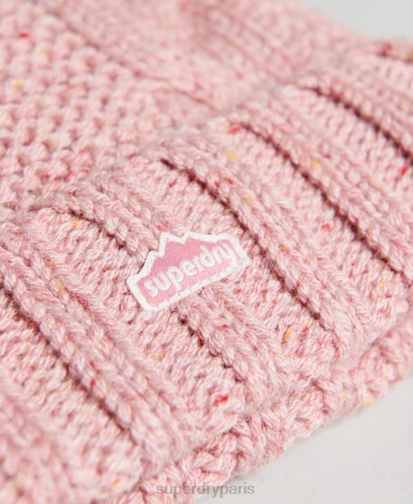Superdry femmes bonnet à pompon en maille torsadée D64Z4258 accessoires rose