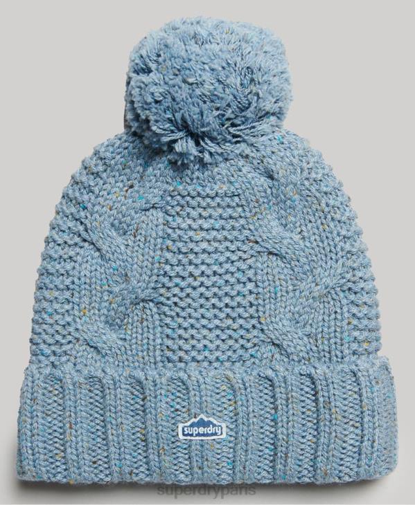 Superdry femmes bonnet à pompon en maille torsadée D64Z4259 accessoires bleu clair