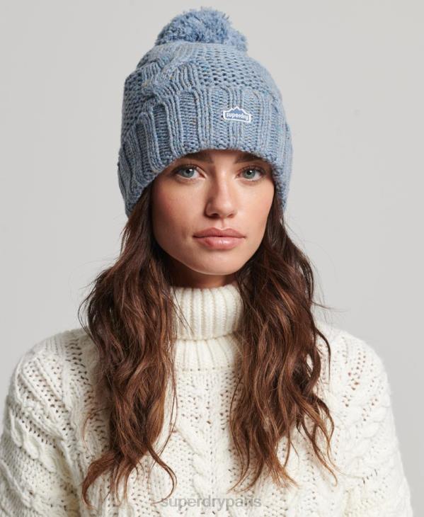 Superdry femmes bonnet à pompon en maille torsadée D64Z4259 accessoires bleu clair