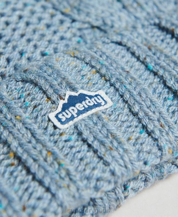 Superdry femmes bonnet à pompon en maille torsadée D64Z4259 accessoires bleu clair