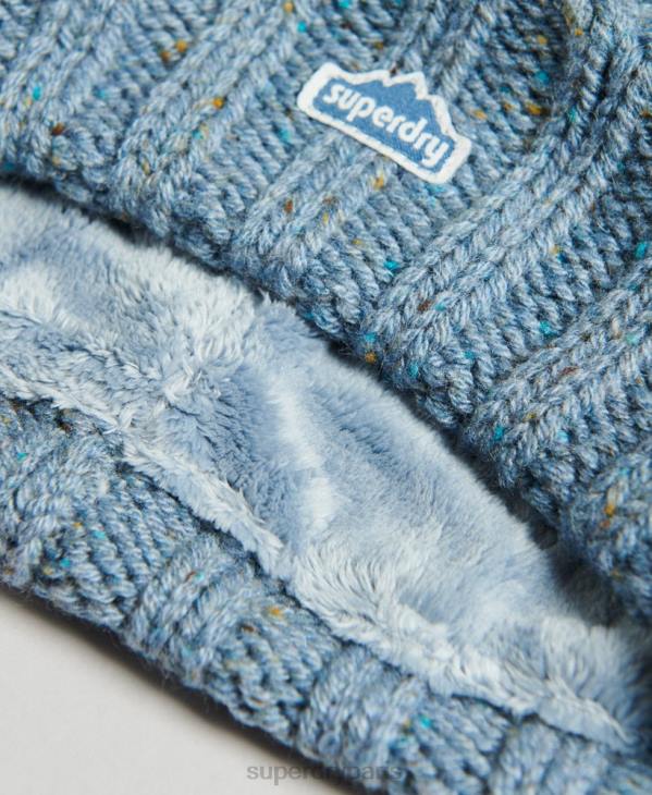 Superdry femmes bonnet à pompon en maille torsadée D64Z4259 accessoires bleu clair