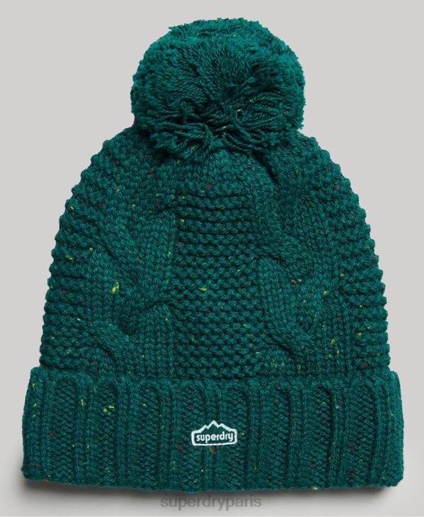 Superdry femmes bonnet à pompon en maille torsadée D64Z4260 accessoires vert