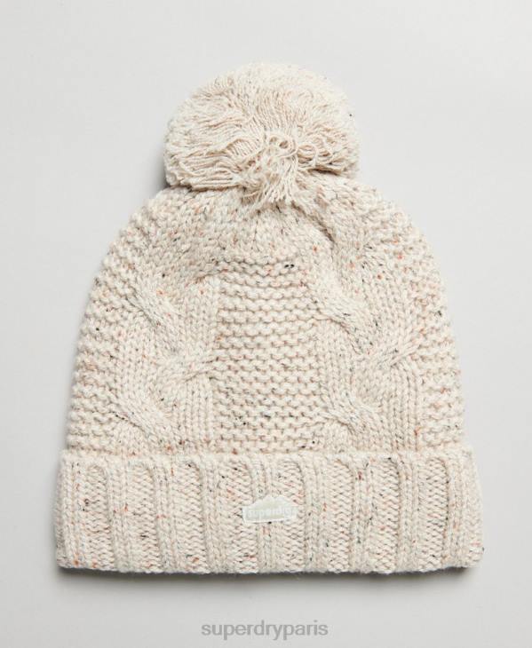 Superdry femmes bonnet à pompon en maille torsadée D64Z4261 accessoires beige
