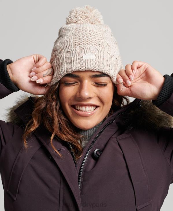 Superdry femmes bonnet à pompon en maille torsadée D64Z4261 accessoires beige