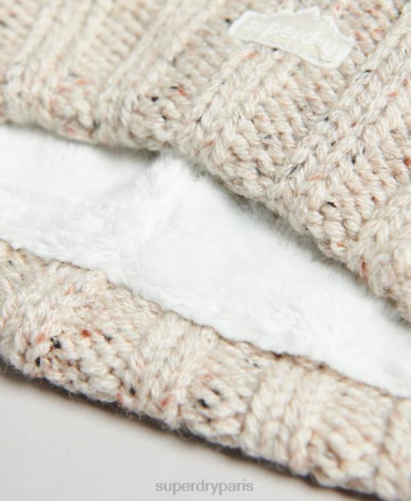 Superdry femmes bonnet à pompon en maille torsadée D64Z4261 accessoires beige