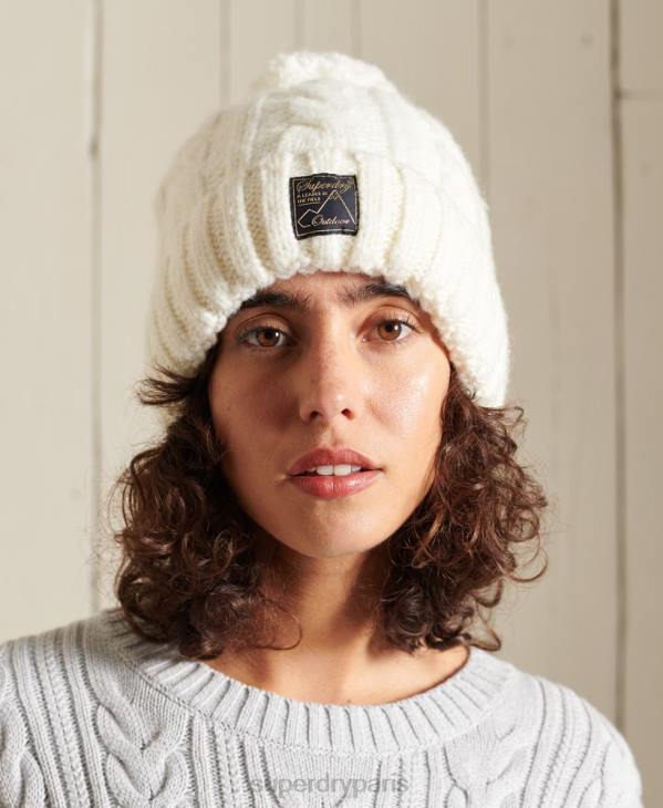 Superdry femmes bonnet à torsades en tweed D64Z4295 accessoires blanc