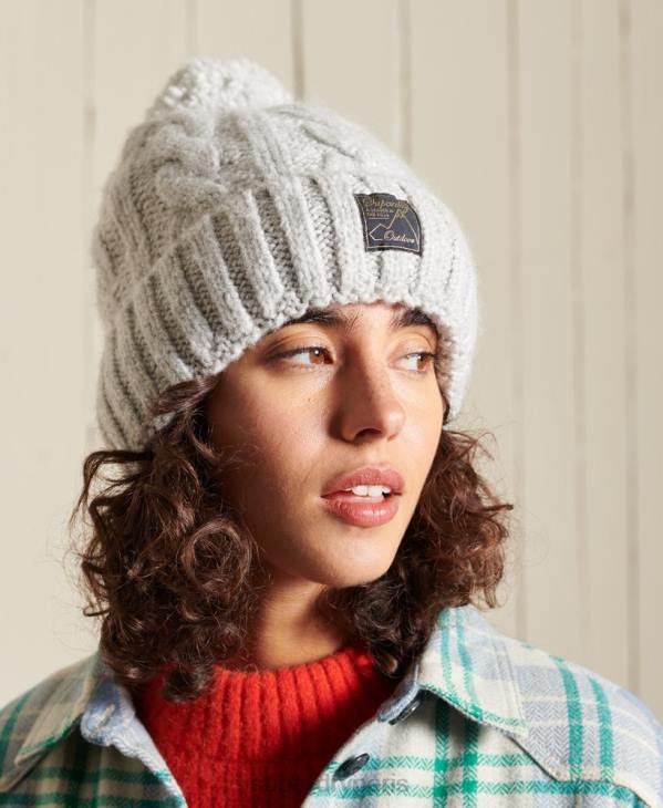 Superdry femmes bonnet à torsades en tweed D64Z4296 accessoires gris clair