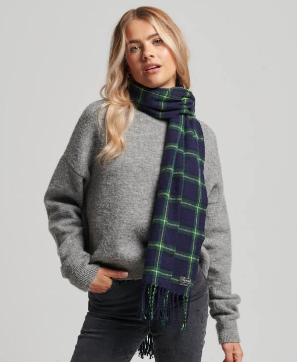 Superdry femmes écharpe à carreaux vintage D64Z4239 accessoires marine