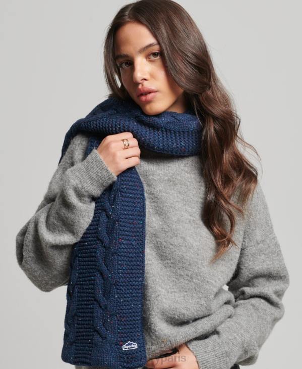 Superdry femmes écharpe en maille torsadée D64Z4251 accessoires marine