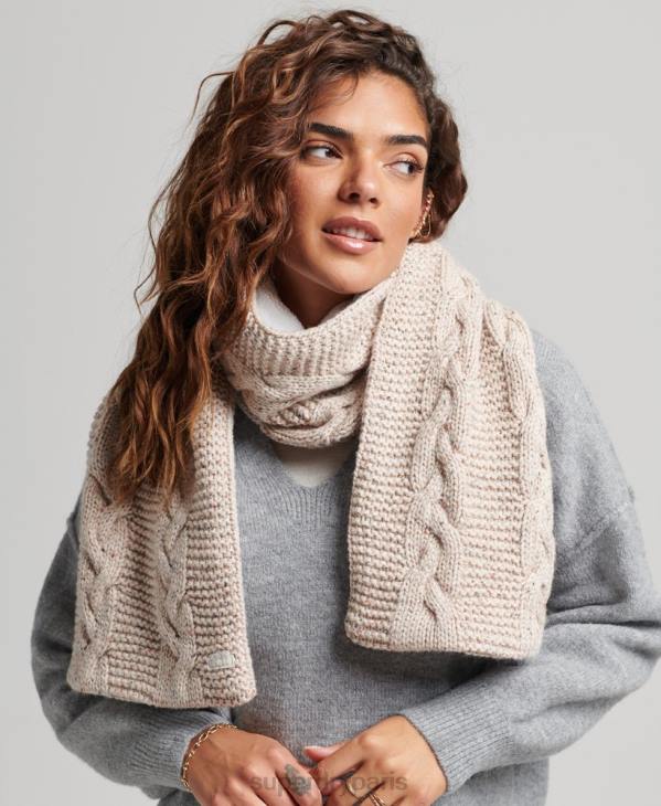 Superdry femmes écharpe en maille torsadée D64Z4255 accessoires beige