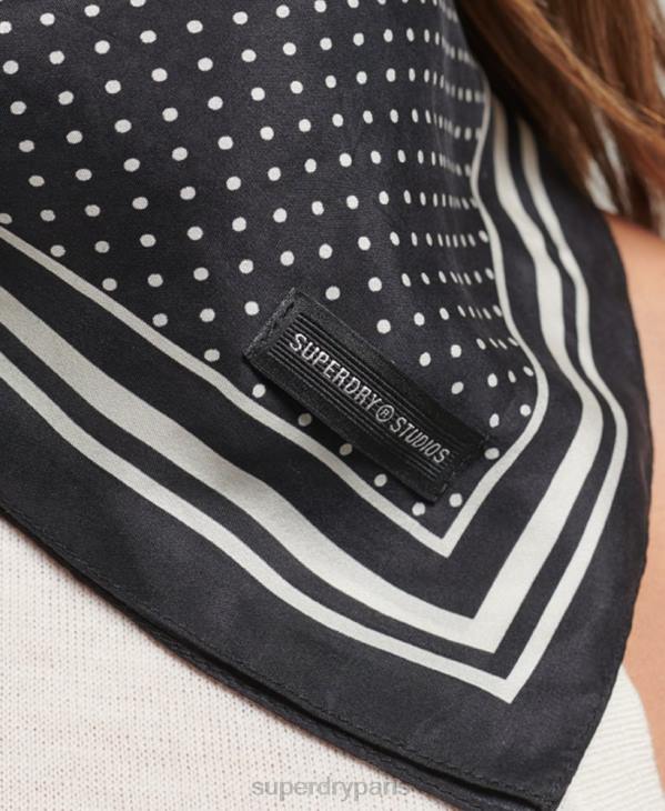 Superdry femmes foulard carré en soie imprimé D64Z4212 accessoires noir