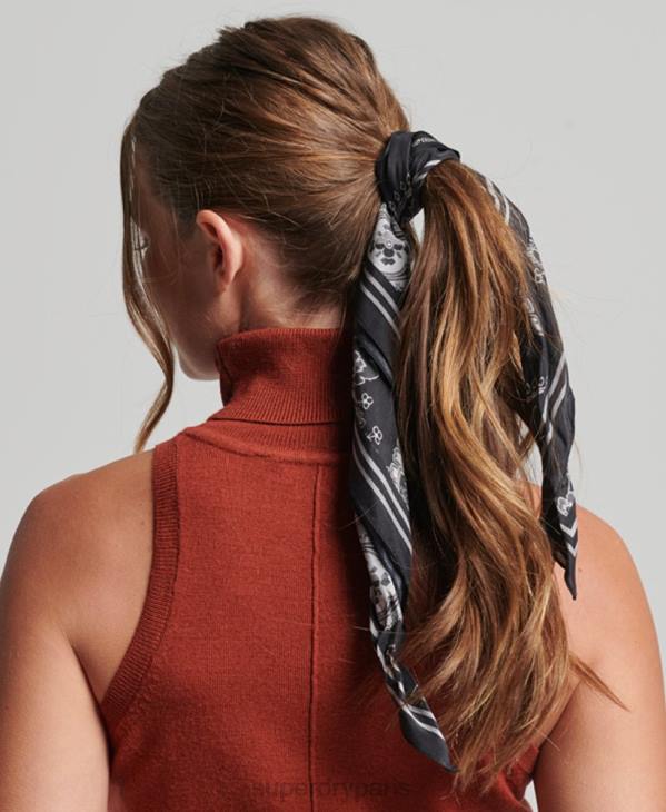 Superdry femmes foulard carré en soie imprimé D64Z4213 accessoires noir
