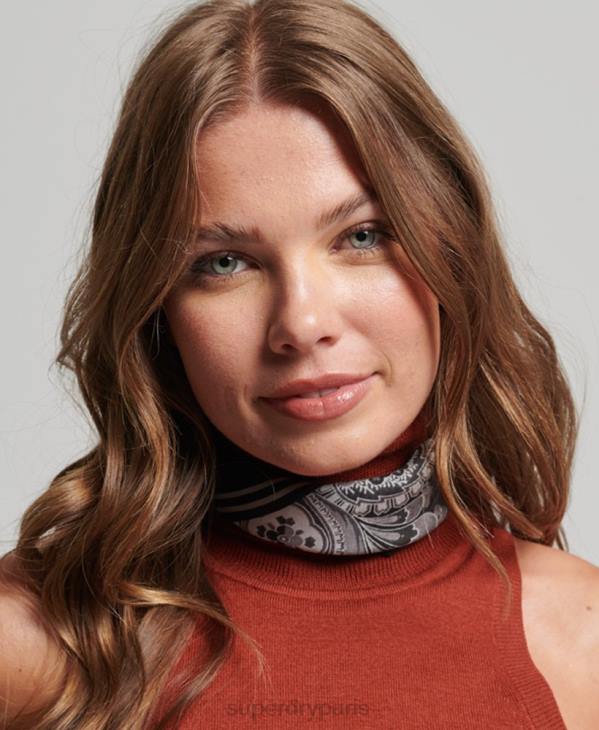 Superdry femmes foulard carré en soie imprimé D64Z4213 accessoires noir