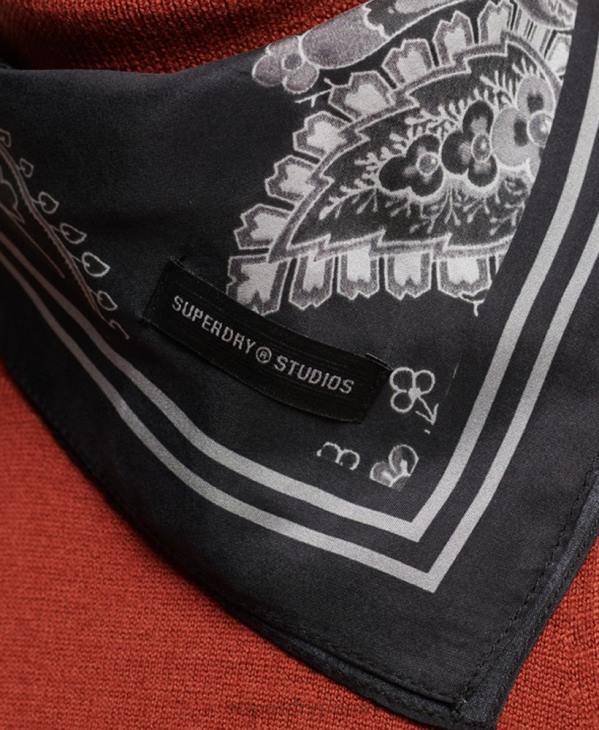 Superdry femmes foulard carré en soie imprimé D64Z4213 accessoires noir