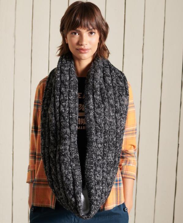 Superdry femmes tour de cou torsadé en tweed D64Z4299 accessoires noir