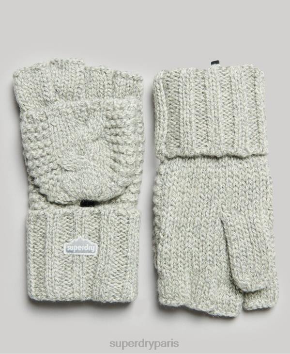 Superdry femmes gants en maille torsadée D64Z4262 accessoires gris clair