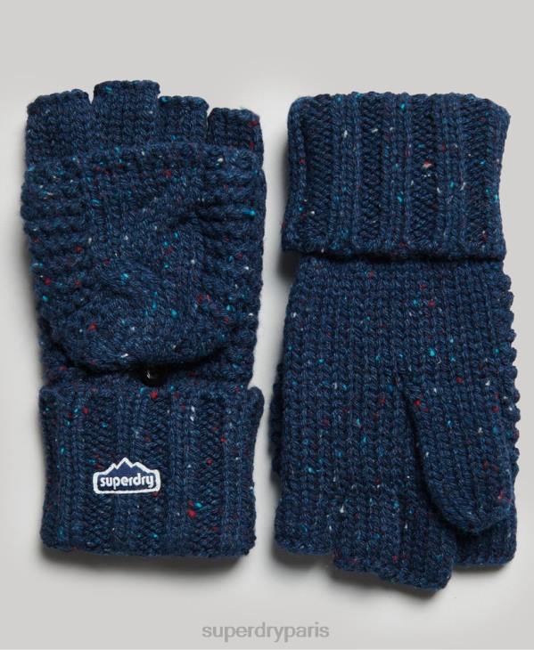Superdry femmes gants en maille torsadée D64Z4263 accessoires marine
