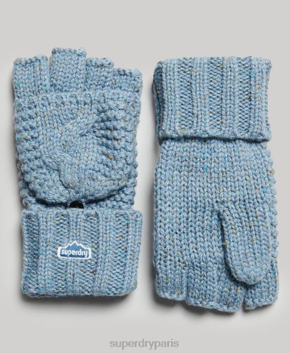 Superdry femmes gants en maille torsadée D64Z4265 accessoires bleu clair