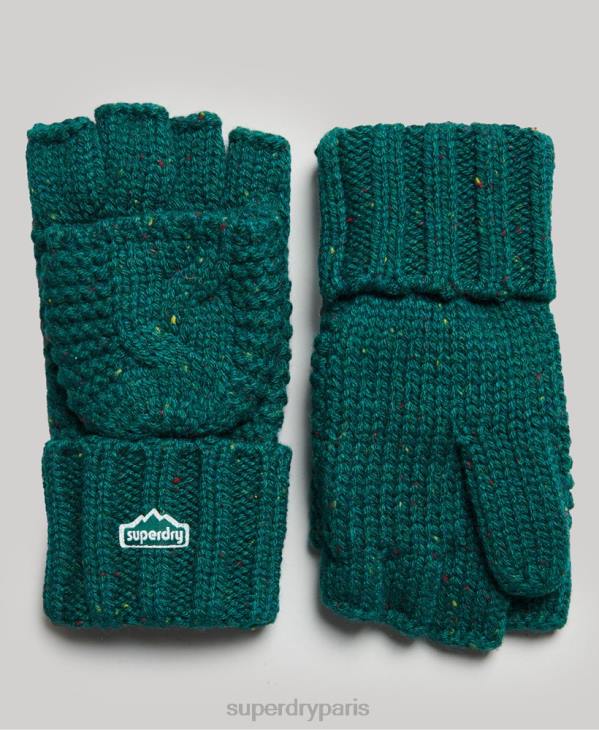 Superdry femmes gants en maille torsadée D64Z4266 accessoires vert