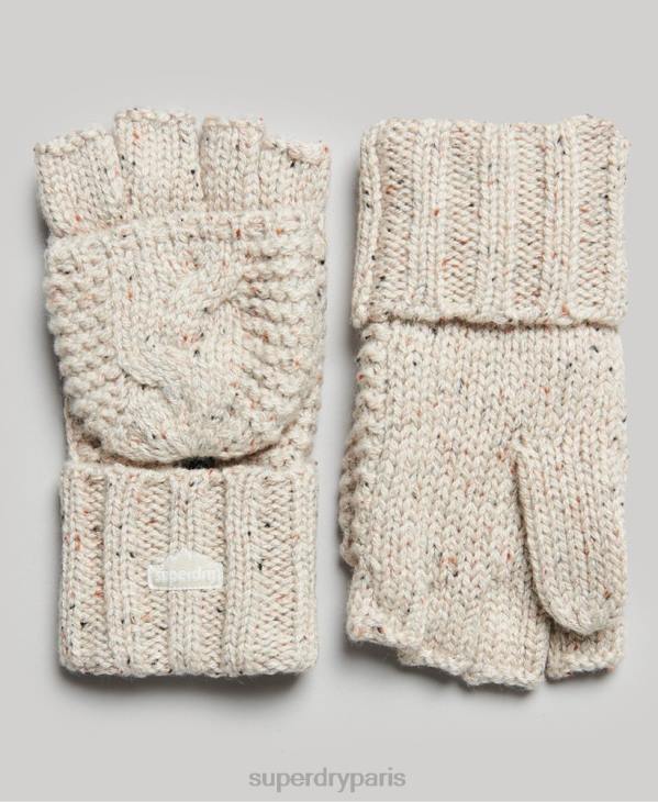 Superdry femmes gants en maille torsadée D64Z4267 accessoires beige