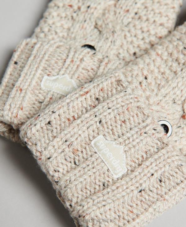 Superdry femmes gants en maille torsadée D64Z4267 accessoires beige