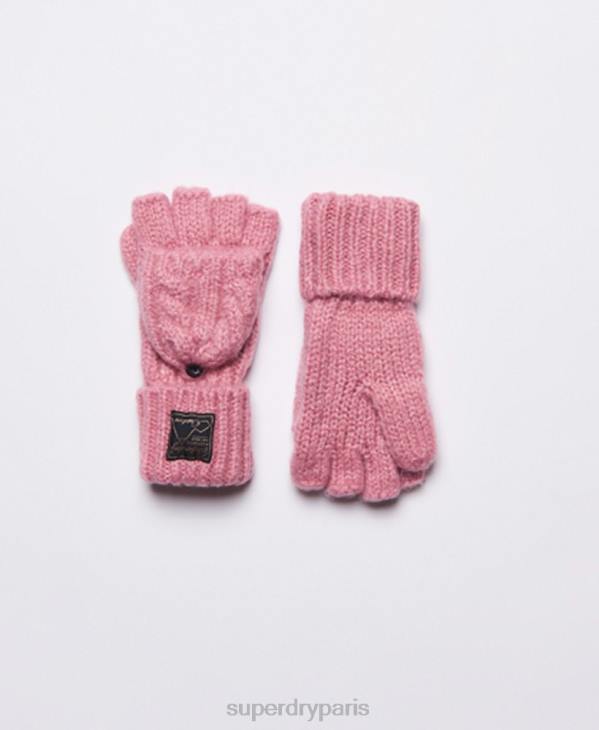 Superdry femmes gants torsadés en tweed D64Z4289 accessoires rose