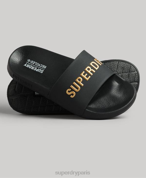 Superdry femmes claquettes de piscine à logo code D64Z4345 chaussures noir