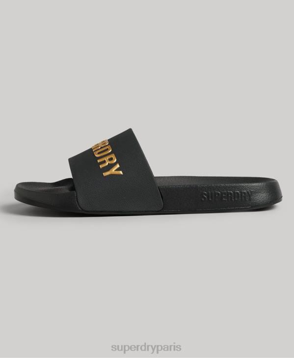 Superdry femmes claquettes de piscine à logo code D64Z4345 chaussures noir