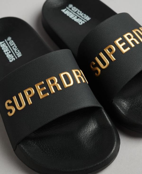 Superdry femmes claquettes de piscine à logo code D64Z4345 chaussures noir